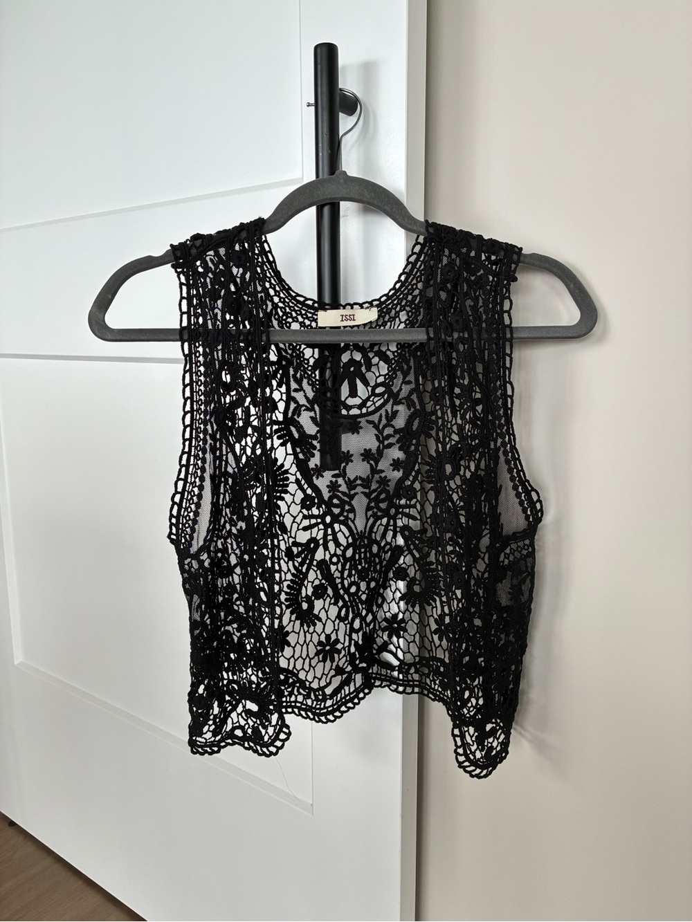 ISSI Black Crochet Lace Vest